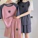 Women's Summer Casual 2-Piece Set - Cotton Short Sleeve Top & Contrast Color Shorts (Loose Fit, Large Size, Sporty Style)_ecoleips.com