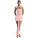 European And American Style Women's Summer Short Dress D26DS054 Solid Color Casual Mesh Patchwork Twisted Halter Neck with Ribbon_ecoleips.com