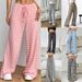 Women's Casual Striped Solid Color Cotton Straight Leg Pants With Elastic Drawstring Spring Autumn European American Style_ecoleips.com