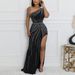 Women's Clothing new style fashionable sexy off-shoulder hot diamond high slit evening dress _ecoleips.com