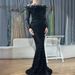 Elegant Black One-Shoulder Feather Fishtail Evening Dress - Light Luxury, Celebrity Banquet & Host Gown_ecoleips.com