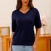 Women's V-Neck Knit Sweater, Oversized Drop-Shoulder Pullover With Ribbed Cuffs (Camel/Navy/Black, Xs-Xl)_ecoleips.com