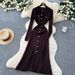 Elegant French-Chic Knit Dress With Metallic Buttons – Slimming A-Line Long Sleeve Dress For Autumn, Breathable & Stylish (One Size Fits S-M)_ecoleips.com