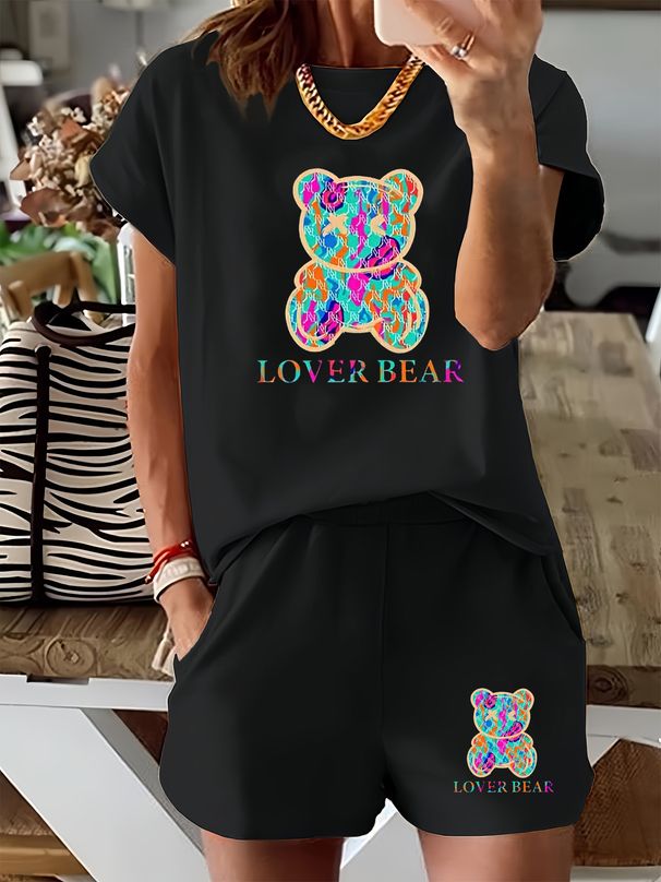 Women’s 2 Piece Outfit Set – Oversized Graphic T-Shirt And Biker Shorts Matching Set, Casual Summer Lounge Tracksuit For Daily Wear-363_ecoleips.com