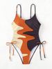 Women's Clothing One Piece Swimsuit Multi Color Contrast Drawstring Sexy Bikini Cross Sports Suit For Vacation_ecoleips.com