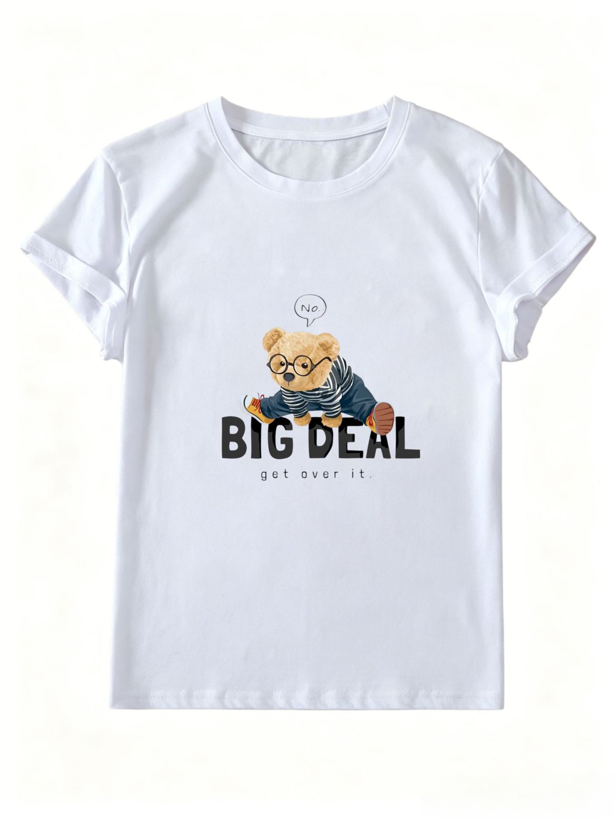 Summer Ladies Fashion Humorous Teddy Bear Letter Slogan Graphic Short Sleeve Crew Neck Casual Basic Top_ecoleips.com
