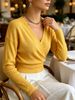 Women Cross Wrap V Neck Ribbed Knit Top Loose Long Sleeve Lightweight Hollow Texture Breathable Skin-friendly Cropped Knit Blouse_ecoleips.com