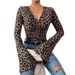 European And American Cross-border 2026 New Leopard Print Layered V-neck Bell Sleeve Slim-fit Sexy Knitted T-shirt Top_ecoleips.com
