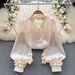 French Court Style High-End Mesh Blouse for Women with Satin Design Ribbon Long Sleeves Unique And Beautiful Autumn Top_ecoleips.com