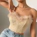 Summer Wear Sexy Lace Low Cut Backless Feather Steel Ring Fishbone Tube Top_ecoleips.com