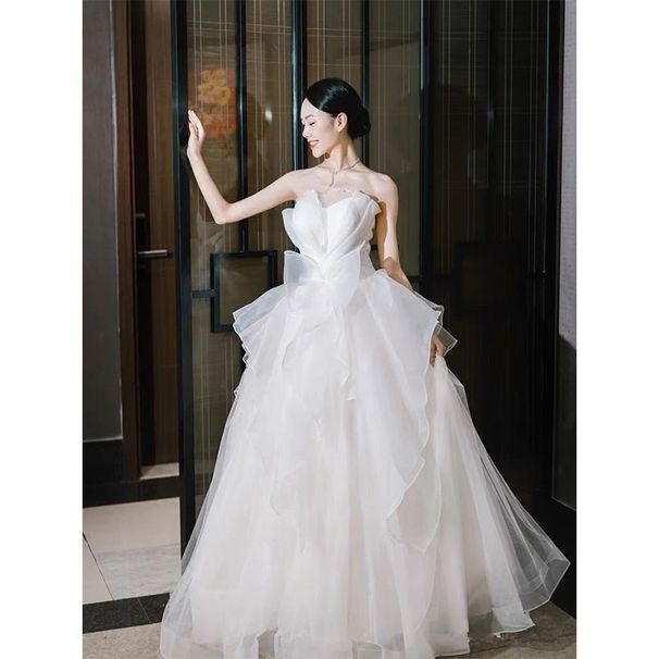 Tube Top Light Wedding Dress New Bride Small Main Veil French Simple Temperament Long Tail Outing Veil_ecoleips.com