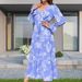 Women's Plus Size Elegant Floral Dress Long Sleeve V‑Neck With Adjustable Tie‑Up Waist‑Cinch Design_ecoleips.com