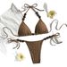 Women's Bikini Set – Adjustable Halter Tie & High-Cut Bottoms For Beach & Pool | Sexy Swimwear In Coffee Brown_ecoleips.com