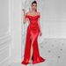 Women's Sexy One-Shoulder Evening Dress - Elegant Banquet Gown With High Slit (Perfect For Parties & Gatherings)_ecoleips.com