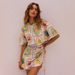Women's Clothing Summer New Style Printed Waist Revealing Hip Wrapped Sexy Mini Dress_ecoleips.com