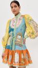 Women's Clothing Printed Fashion Puff Sleeve Multi Button Lotus Leaf Hem Dress_ecoleips.com