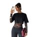 Women's Slim Long Sleeved Lace Top T-Shirt European American Style Autumn New Patchwork Waist Revealing Solid Color_ecoleips.com