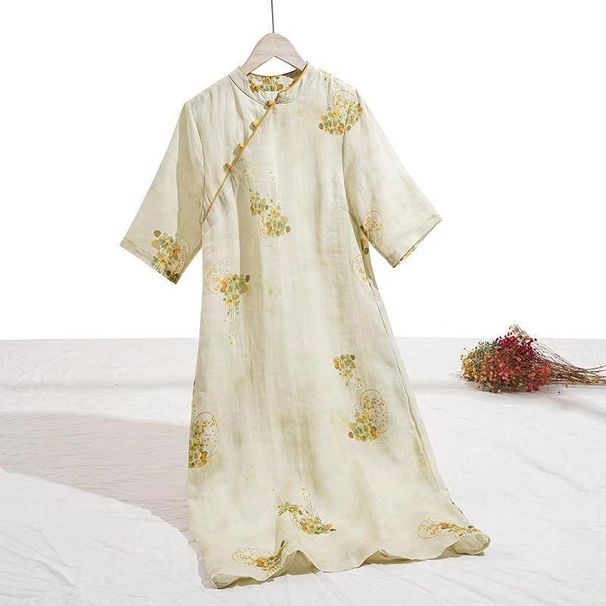 Maternity Dress New Women's Clothing National Style Improved Stand Collar Diagonal Button Cheongsam_ecoleips.com