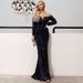 Women's sexy one-shoulder sequins long-sleeved trailing annual meeting host evening dress dress female_ecoleips.com