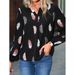 2026 Autumn Winter New Cross-Border European And American Clothing V-Neck Feather Print Long Sleeve Loose T-Shirt_ecoleips.com