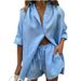 Women's Solid Color Casual Fashion Suit Single Breasted Shirt And Shorts Loose Fit In 6 Colors_ecoleips.com