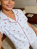 Women Pajamas Button Down Collar Short Sleeve Long Pants 2 Piece Set Spring Summer Cute Cherry Gingham Homewear_ecoleips.com