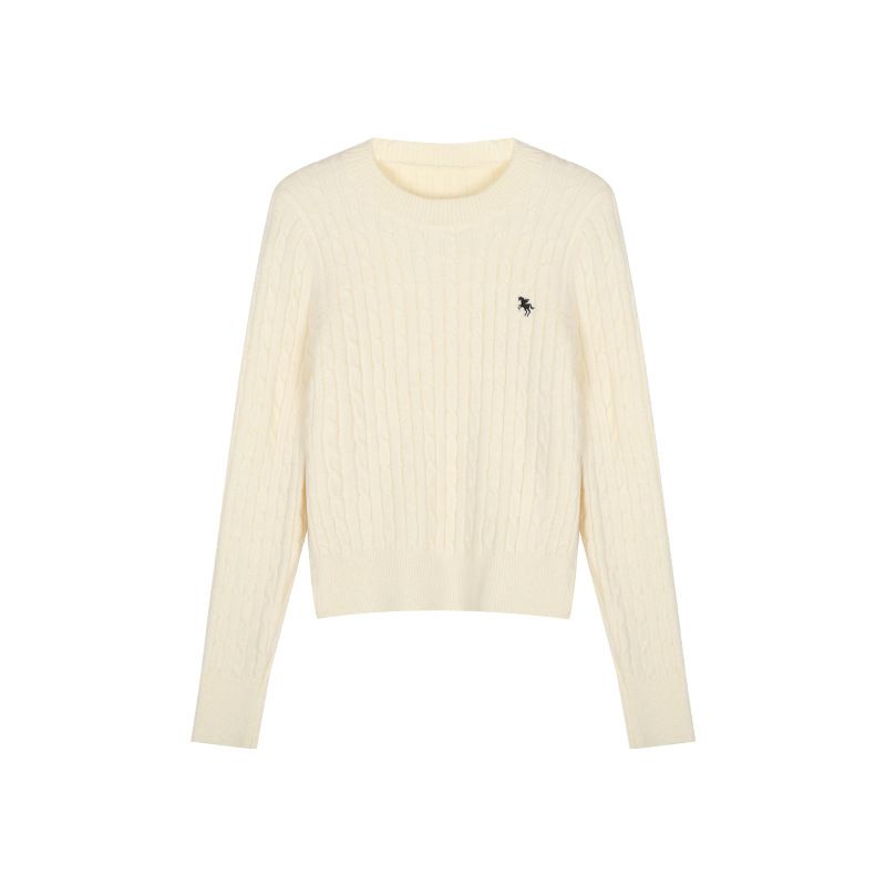 girl Embroidered Cable Knit For Women, Autumn And Winter Korean 2025 New Chic Lazy Style Loose Pullover Long Sleeve Sweater_ecoleips.com
