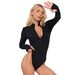 2026 Long-sleeved Onesie Sexy Ribbed Onesie Front Zipper Long-sleeved Top Onesie_ecoleips.com