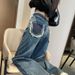 Women's Clothing High-Waisted Wide Leg Jeans Color-Block Pockets Loose Fitting Straight Leg Frayed Edges Petite Floor-Length Design_ecoleips.com