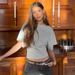 Women's Pure Cotton Short Sleeve T-Shirt Relaxed Fit Cropped Top round Neck with Waist Definition_ecoleips.com