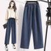 Real Shot Of Loose High-waisted Dark Wash Straight-leg Spring Women's Elastic Waist Plus-size Long Pants, Wide-leg_ecoleips.com