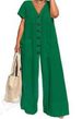 Women's Clothing V Neck Single Breasted Pocket Temperament Elegant Solid Color Jumpsuit_ecoleips.com