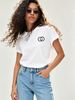 Minimalist Interlocking Circles Print White T-Shirt, Women's Casual Cotton Short Sleeve Tee_ecoleips.com
