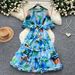 Floral Print Puff Sleeve Dress Women's Korean Style Retro Court Long Fairy Like Ruffled Tie Waist Dress_ecoleips.com