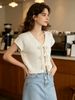 Loose Hollow Out Soft Breathable Knit Short Sleeve Cardigan_ecoleips.com