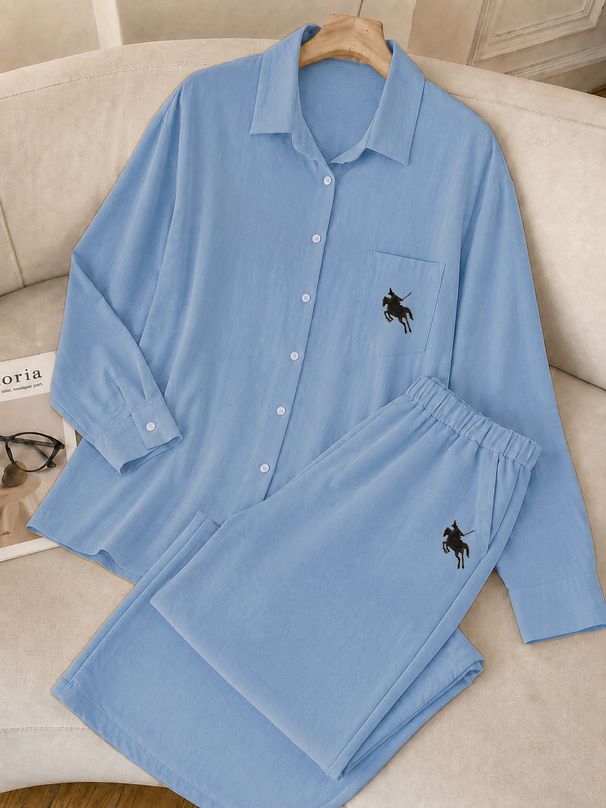 2026 Women's Cotton-Linen Minimalist Suit IDraped Embroidered Shirt Wide Leg Pants Two-Piece Set Casual Summer Fashion_ecoleips.com
