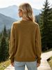 Caramel Brown Zip Up Crew Neck Pit Rib Knit Cardigan, Loose Lightweight Breathable Soft Skin-touch Long Sleeve Pocket Jacket_ecoleips.com