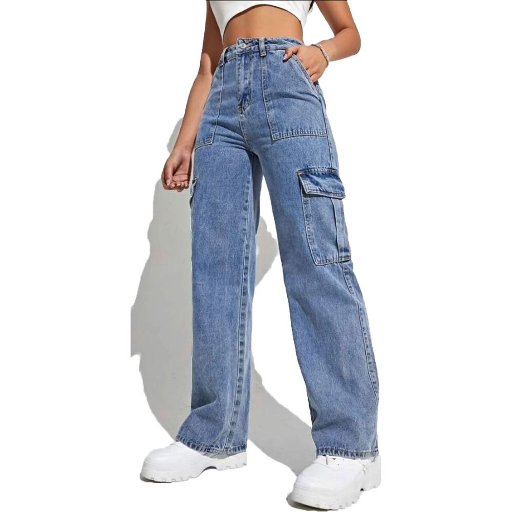 Y2K Style European And American Cross-border Women's Workwear Multi-pocket Straight Denim Pants_ecoleips.com