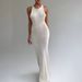 Halter Neck Knitted Maxi Dress Women's Sleeveless Bodycon Fishtail T Back Dress Summer New_ecoleips.com