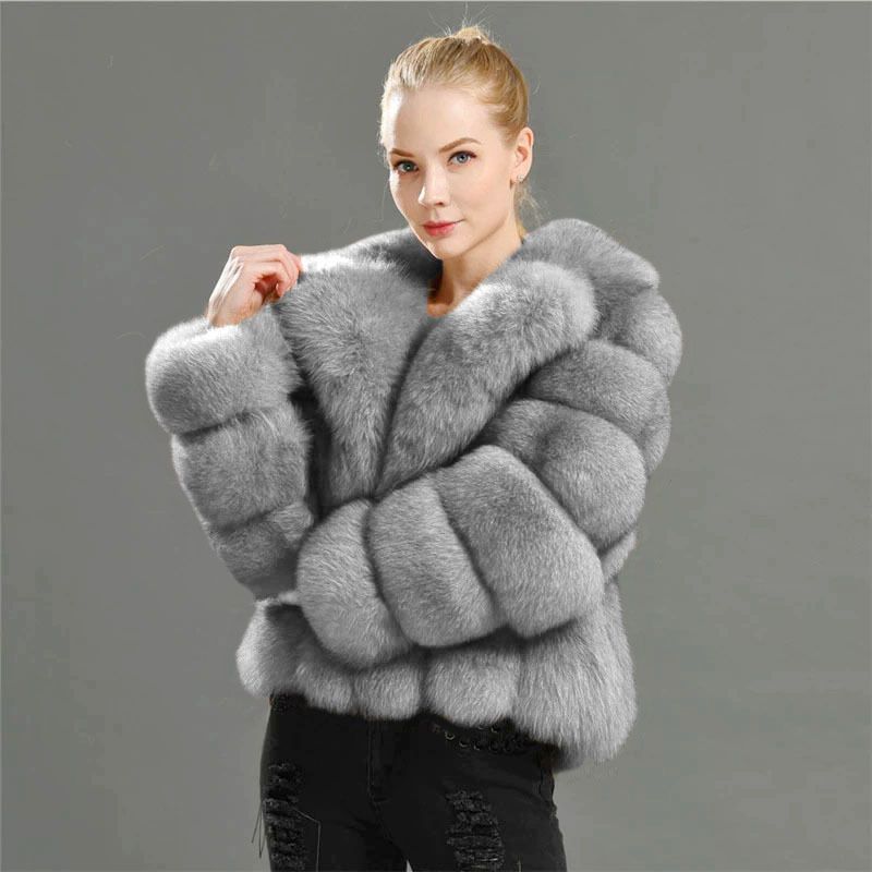 Women's Clothing Elegant Faux Fox Fur Coat – Premium Winter Coat For Women, Suit Collar Design_ecoleips.com
