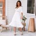2018 Deep V Lace Trunk Sleeve Fluffy Dress For Women_ecoleips.com