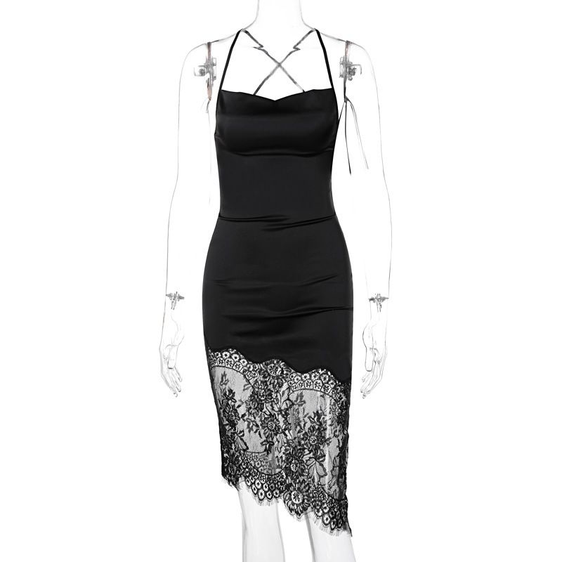 Sexy Patchwork Lace Dress American Style Fashionable Tie Back Elegant New Women's Clothing_ecoleips.com