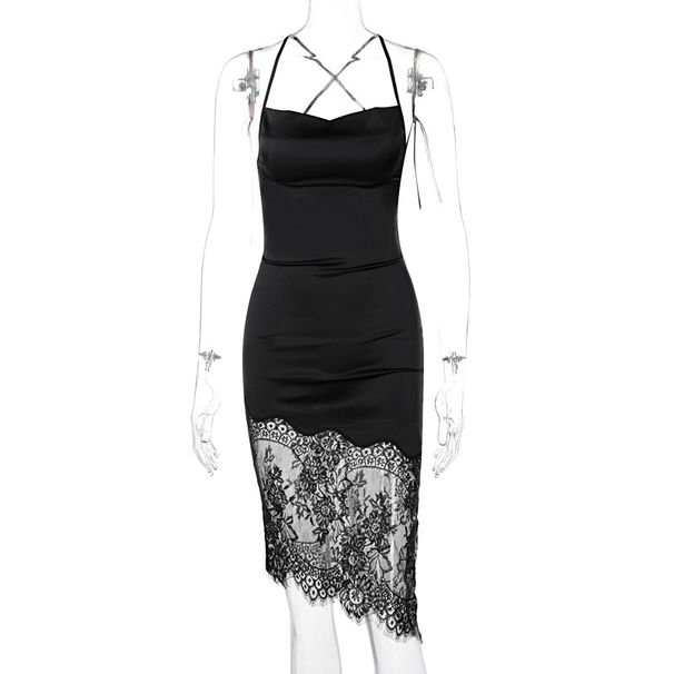 Sexy Patchwork Lace Dress American Style Fashionable Tie Back Elegant New Women's Clothing_ecoleips.com