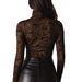 2026 Women's Vintage Paisley Pattern High Collar Long Sleeve Slim-Fit Top, Versatile Mesh Base Layer For Party Wear_ecoleips.com
