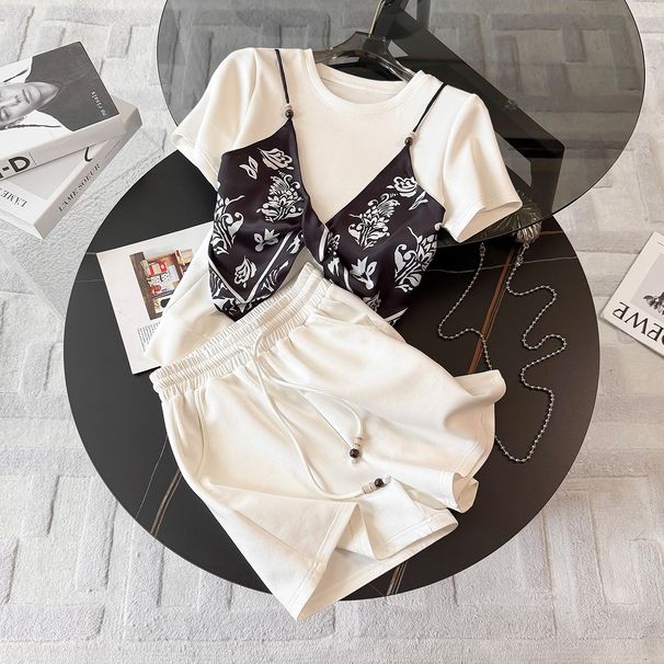 Women's Clothing Summer New Style Printed Age Reducing Short Sleeved Suit Fashionable Temperament Slim All Match Casual Two Piece Suit For Women_ecoleips.com