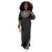 Women's Clothing Hot Diamond Round Neck Side Slit Loose Dress_ecoleips.com