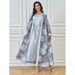 Muslim Abaya Robe Floral Casual Dress Cardigan Two-Piece Set Women's Clothing_ecoleips.com