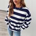 's New Cross-border Loose Striped Long-sleeve T-shirt For Women, Korean Style Versatile Top_ecoleips.com