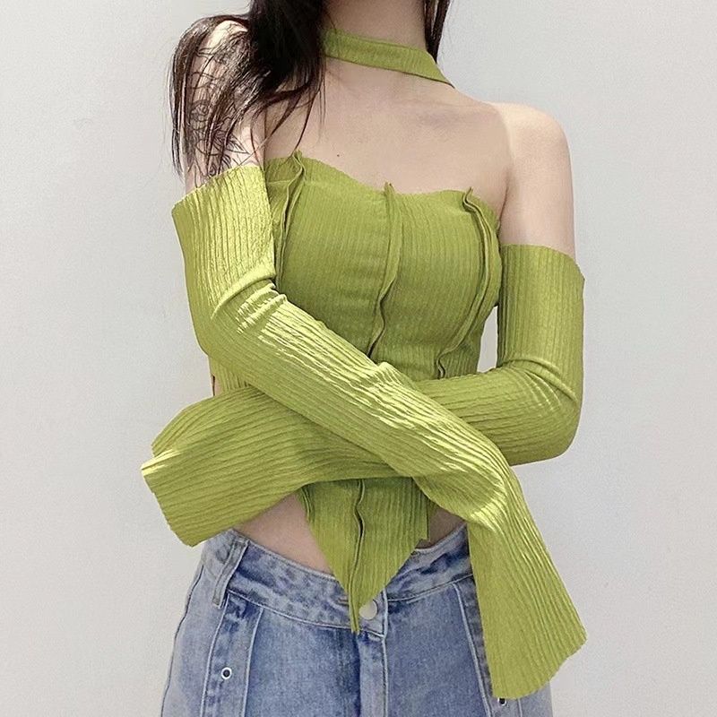 In-stock Cross-border 2024 European And American Style New Women's Clothing, Solid Color Slim-fit Cropped Top,_ecoleips.com