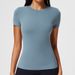 Women's Slim Fit High Elasticity T-Shirt Summer Short Sleeve Straight Shoulder Fitness Sports Yoga Top_ecoleips.com